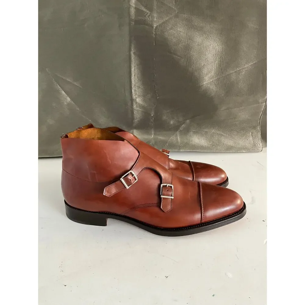 John Lobb William II Double Monk Strap Leather Ankle Boots Brown